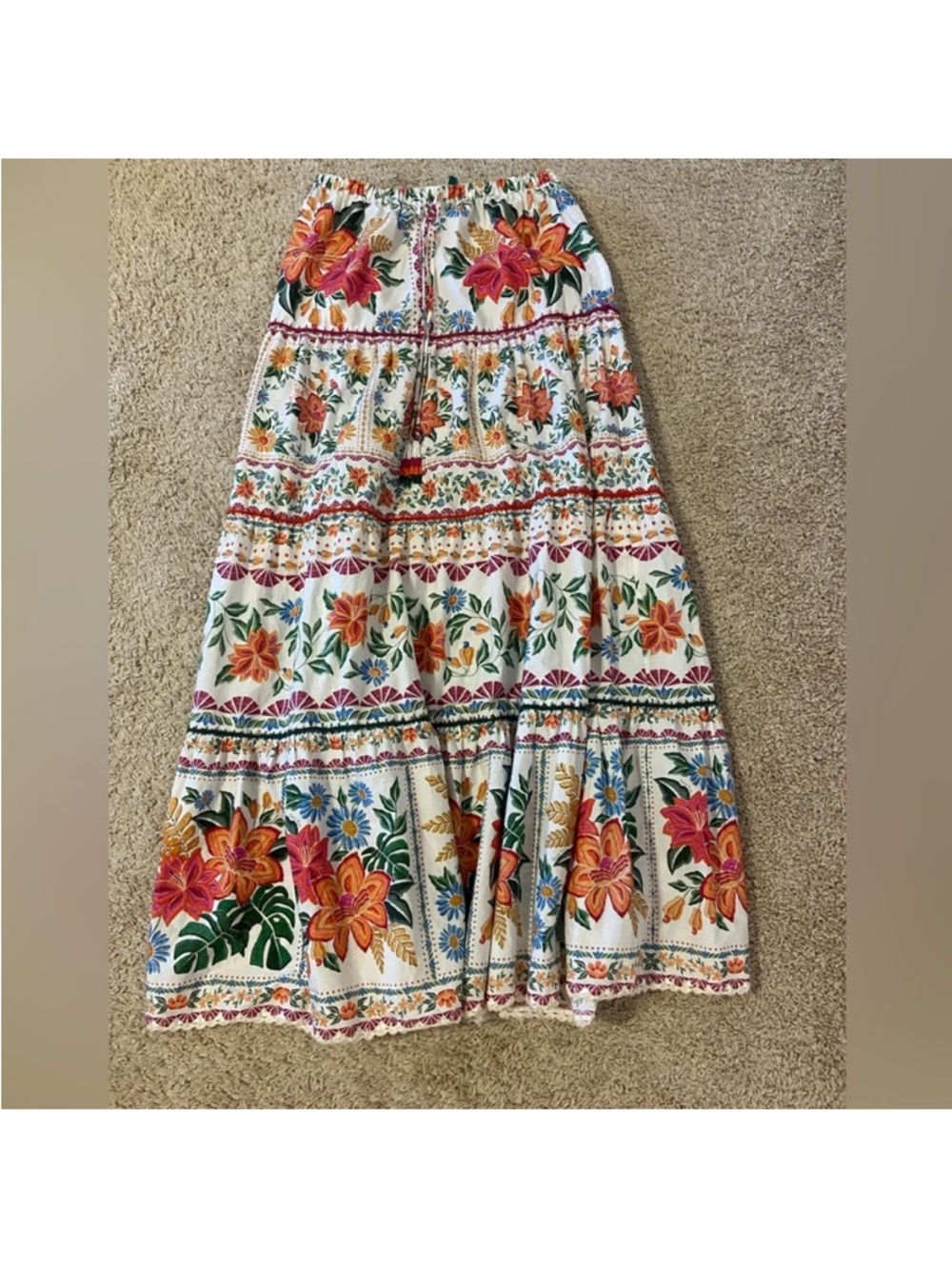 FARM Rio Cream Maxi Skirt with Red, Orange and Green Floral Print - Picture 3 of 8